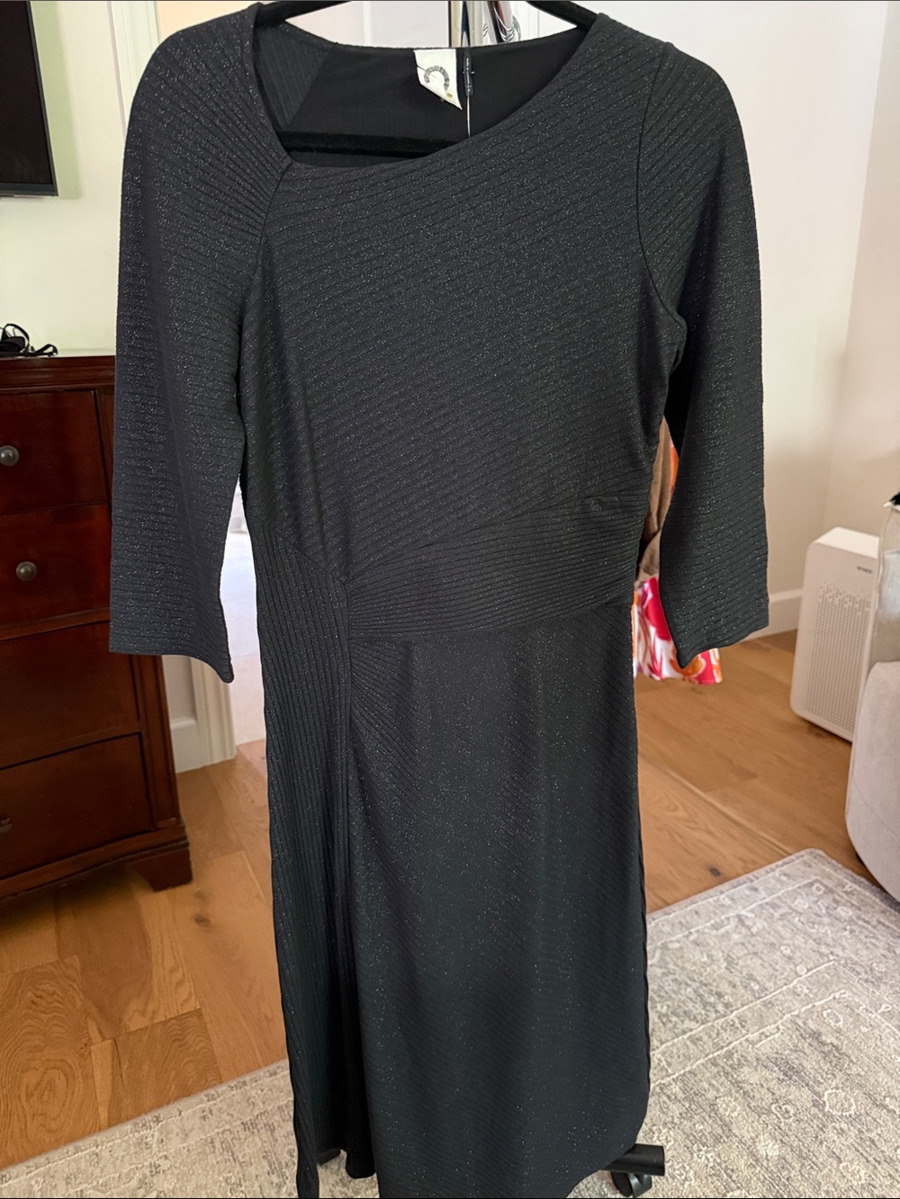 Anthropologie Black Glitter Long-Sleeve Midi Dress Akemi + Kin Small NWT